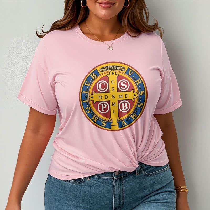 T-shirt à manches courtes Christianartworkshop style classique avec médaille dorée de Saint Benoît - image 14