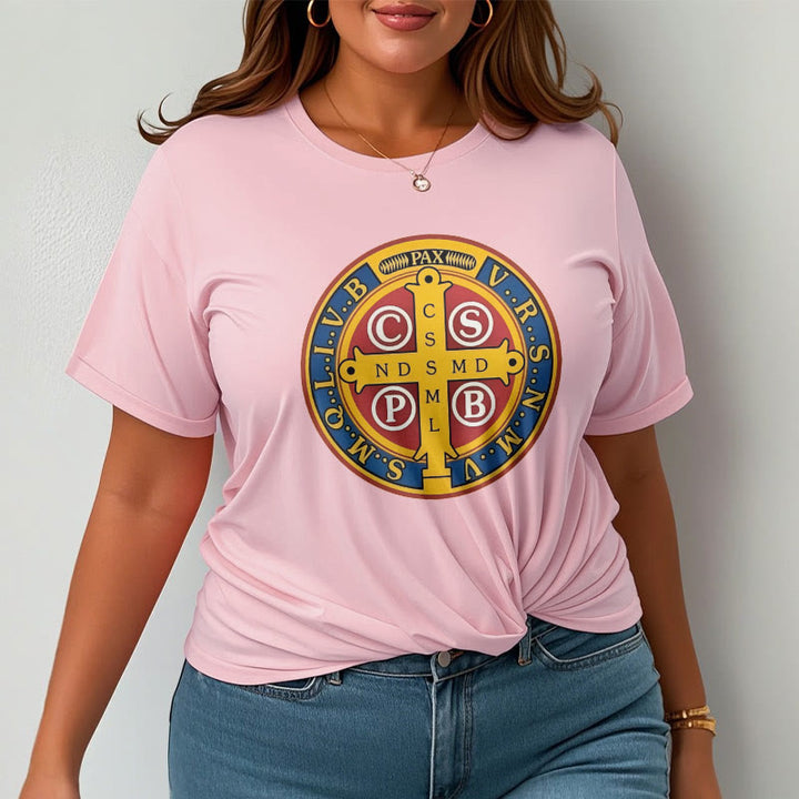 T-shirt à manches courtes Christianartworkshop style classique avec médaille dorée de Saint Benoît - image 14