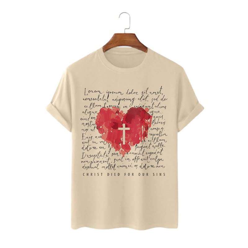 T-shirt à manches courtes Christianartworkshop Fresh Style Croix et Cœur - Kaki - 2XL - image 7