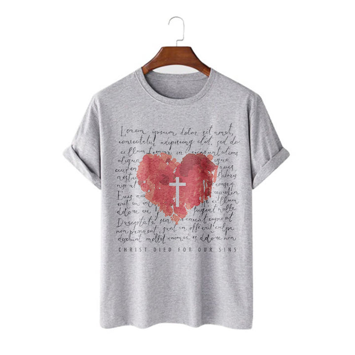 T-shirt à manches courtes Christianartworkshop Fresh Style Croix et Cœur - Gris - 2XL - image 17