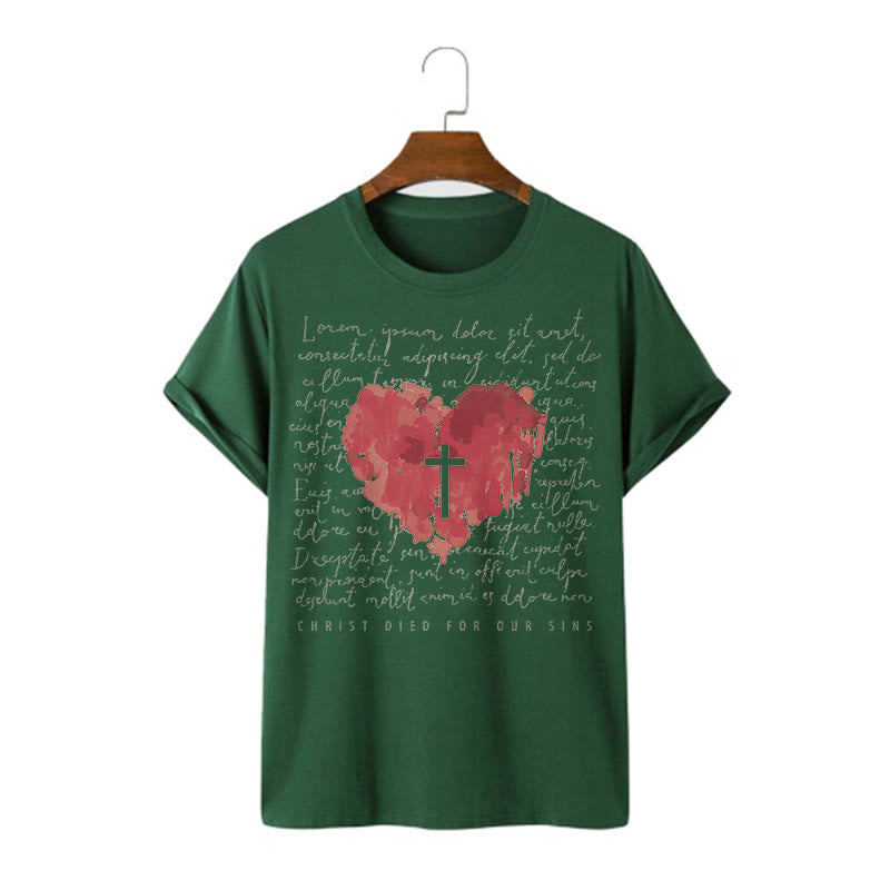 T-shirt à manches courtes Christianartworkshop Fresh Style Croix et Cœur - Vert foncé - 2XL - image 9