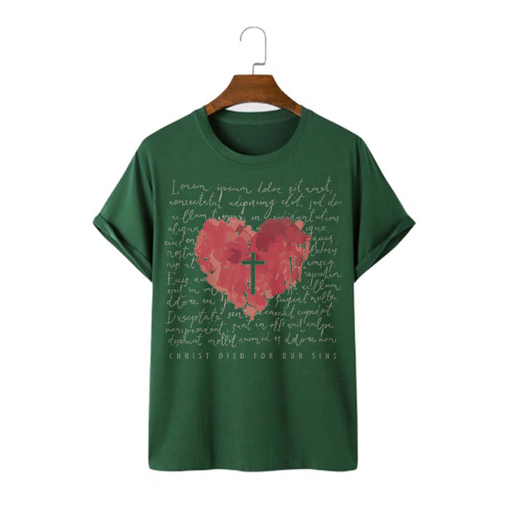 T-shirt à manches courtes Christianartworkshop Fresh Style Croix et Cœur - Vert foncé - 2XL - image 9