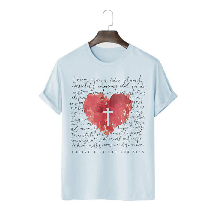 T-shirt à manches courtes Christianartworkshop Fresh Style Croix et Cœur - Bleu - 2XL - image 0