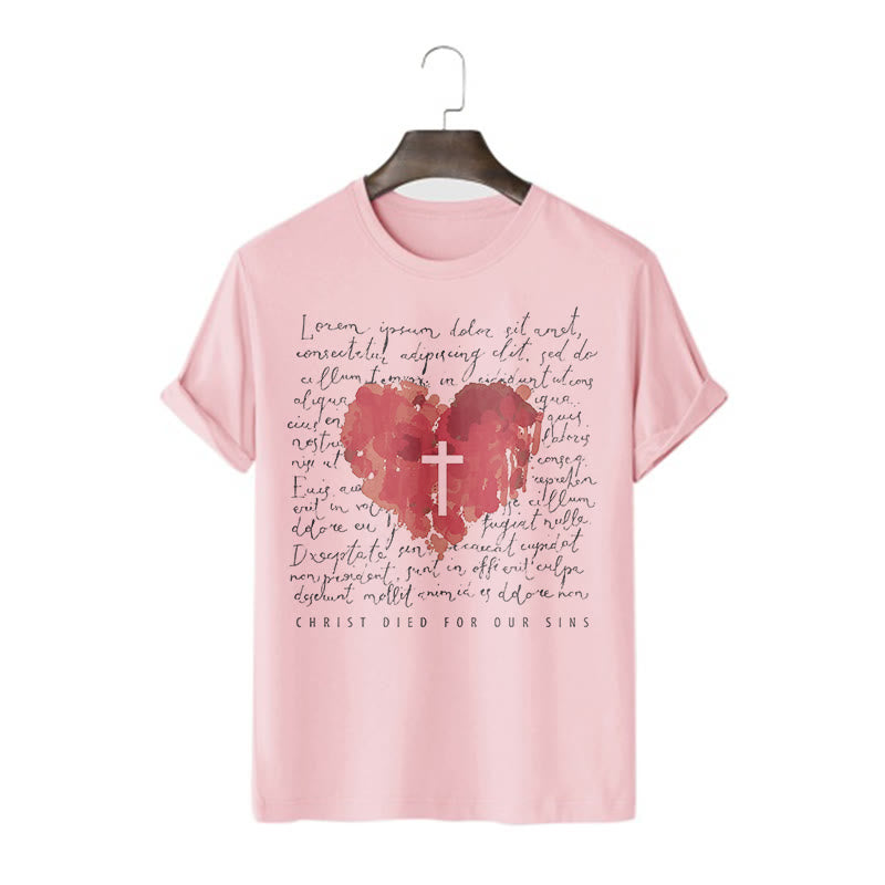 T-shirt à manches courtes Christianartworkshop Fresh Style Croix et Cœur - Rose - 2XL - image 13