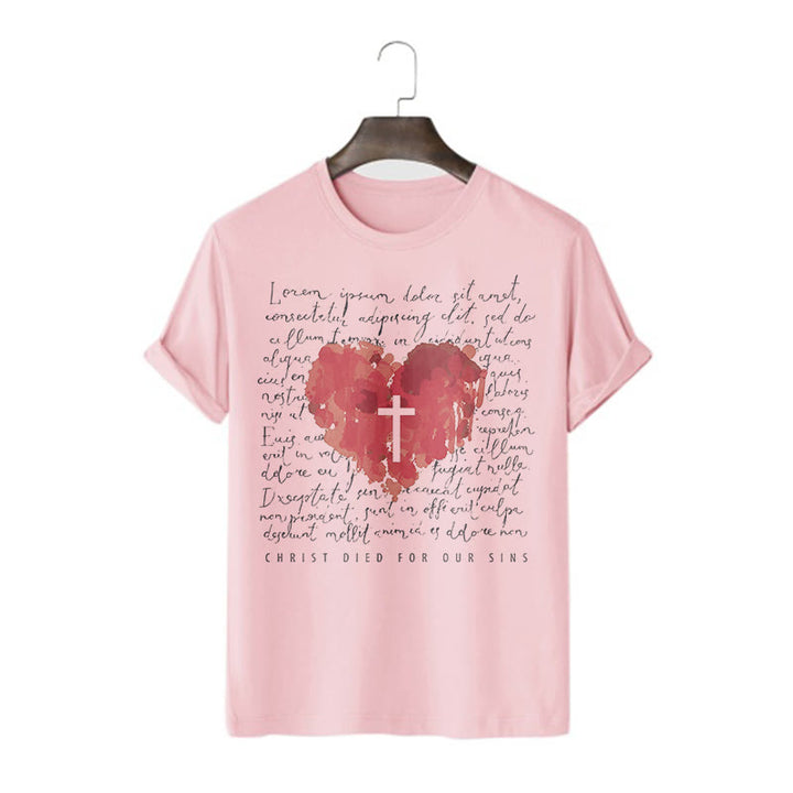 T-shirt à manches courtes Christianartworkshop Fresh Style Croix et Cœur - Rose - 2XL - image 13