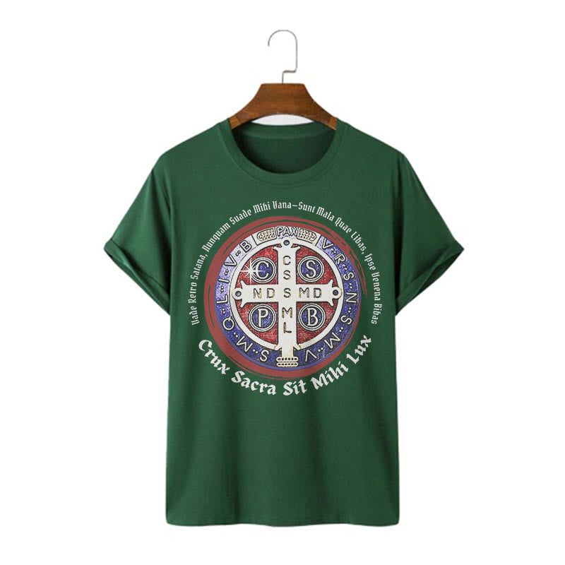 T-shirt à manches courtes style classique avec médaille de Saint Benoît, Christianartworkshop - Vert foncé - 2XL - image 9