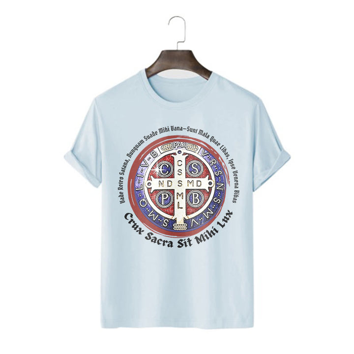 T-shirt à manches courtes style classique avec médaille de Saint Benoît, Christianartworkshop - Bleu - 2XL - image 17