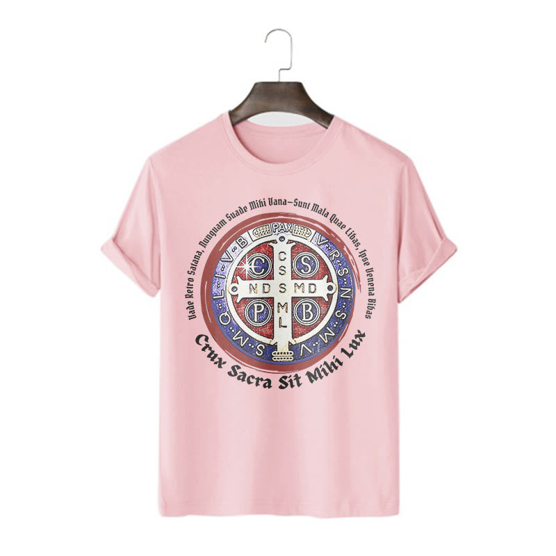 T-shirt à manches courtes style classique avec médaille de Saint Benoît, Christianartworkshop - Rose - 2XL - image 13