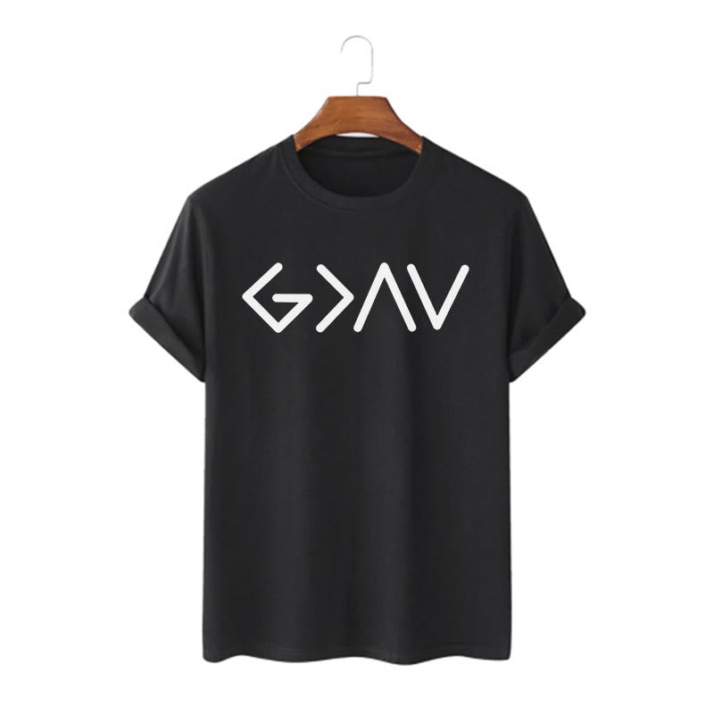 T-shirt à manches courtes Christianartworkshop de style minimaliste inspiré par la foi « Dieu est plus grand » - Noir - 2XL - image 0