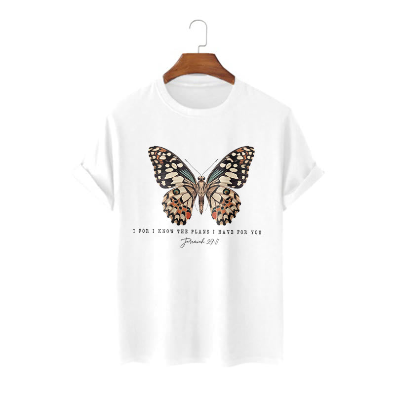 T-shirt à manches courtes Christianartworkshop style moderne avec citation papillon Jérémie 29:11 - Blanc - 2XL - image 2