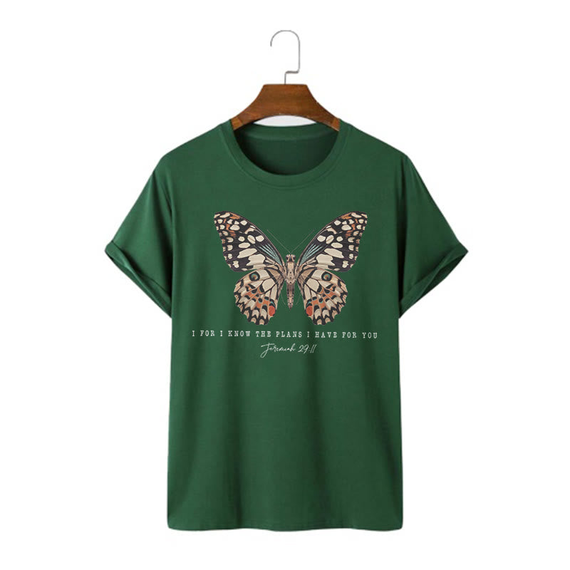 T-shirt à manches courtes Christianartworkshop style moderne avec citation papillon Jérémie 29:11 - Vert foncé - 2XL - image 6