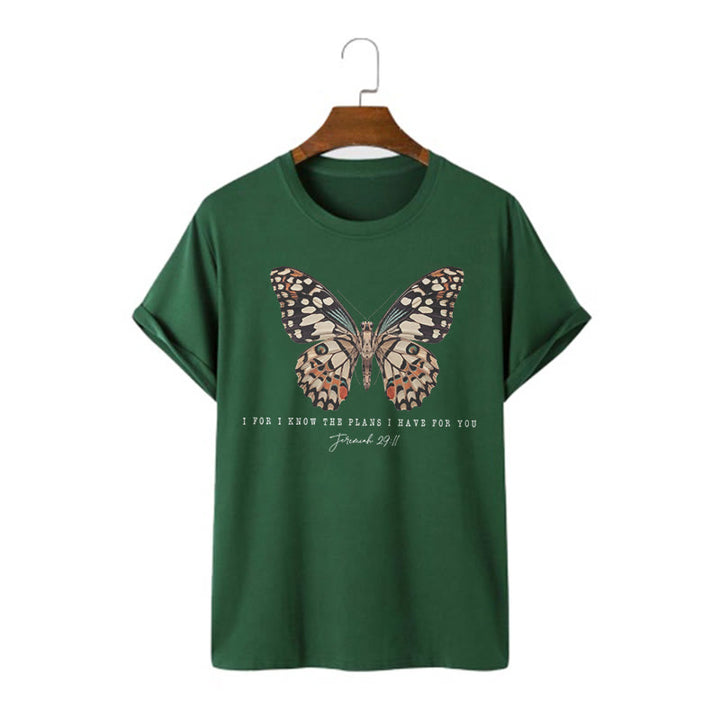 T-shirt à manches courtes Christianartworkshop style moderne avec citation papillon Jérémie 29:11 - Vert foncé - 2XL - image 6