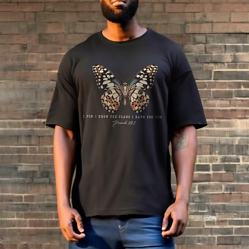 T-shirt à manches courtes Christianartworkshop style moderne avec citation papillon Jérémie 29:11 - image 1