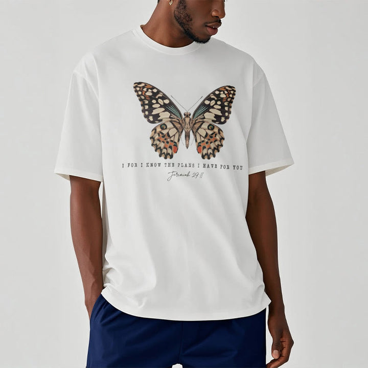 T-shirt à manches courtes Christianartworkshop style moderne avec citation papillon Jérémie 29:11 - image 3