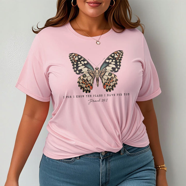 T-shirt à manches courtes Christianartworkshop style moderne avec citation papillon Jérémie 29:11 - image 11