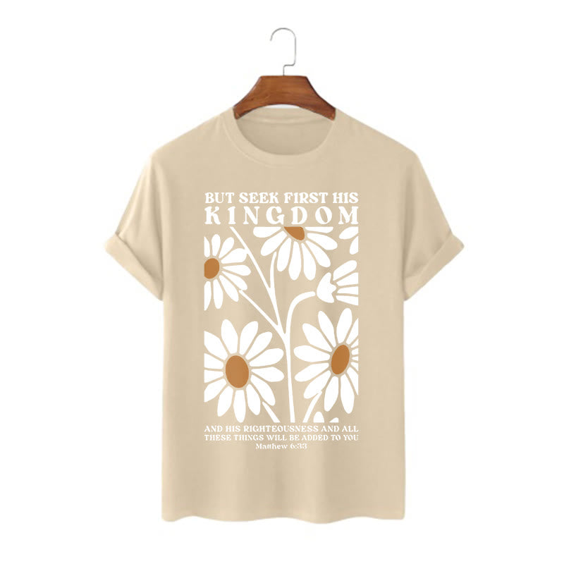 T-shirt à manches courtes fleuri Christianartworkshop avec citation de Matthieu 6:33 : « Cherchez d’abord son royaume ». - Kaki - 2XL - image 4