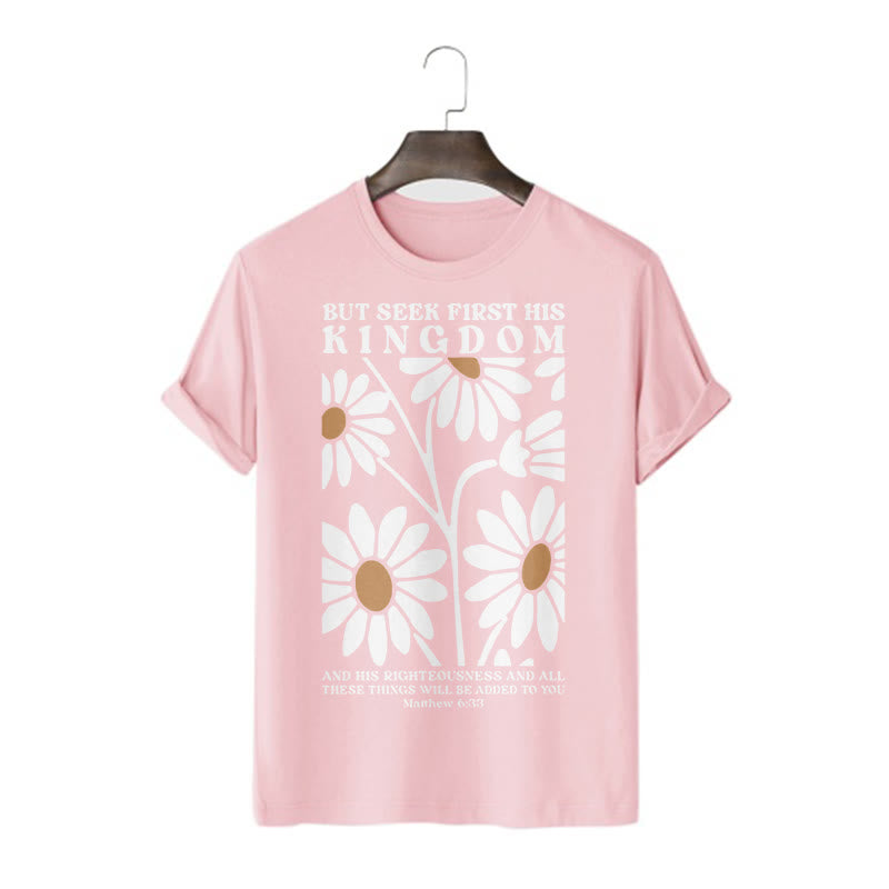 T-shirt à manches courtes fleuri Christianartworkshop avec citation de Matthieu 6:33 : « Cherchez d’abord son royaume ». - Rose - 2XL - image 10
