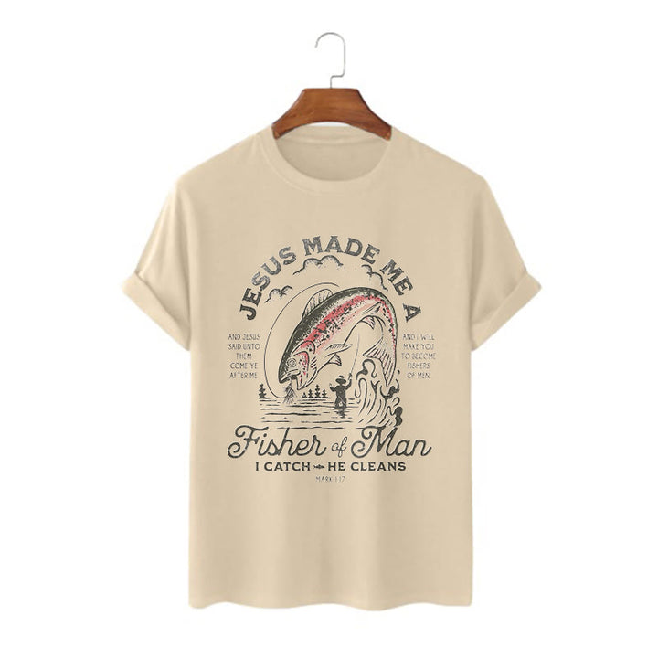 T-shirt à manches courtes Christianartworkshop Citation Style Jésus a fait de moi un pêcheur d'hommes - Kaki - 2XL - image 5