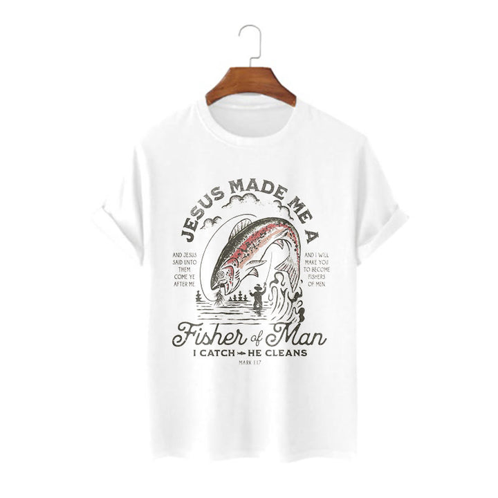T-shirt à manches courtes Christianartworkshop Citation Style Jésus a fait de moi un pêcheur d'hommes - Blanc - 2XL - image 0