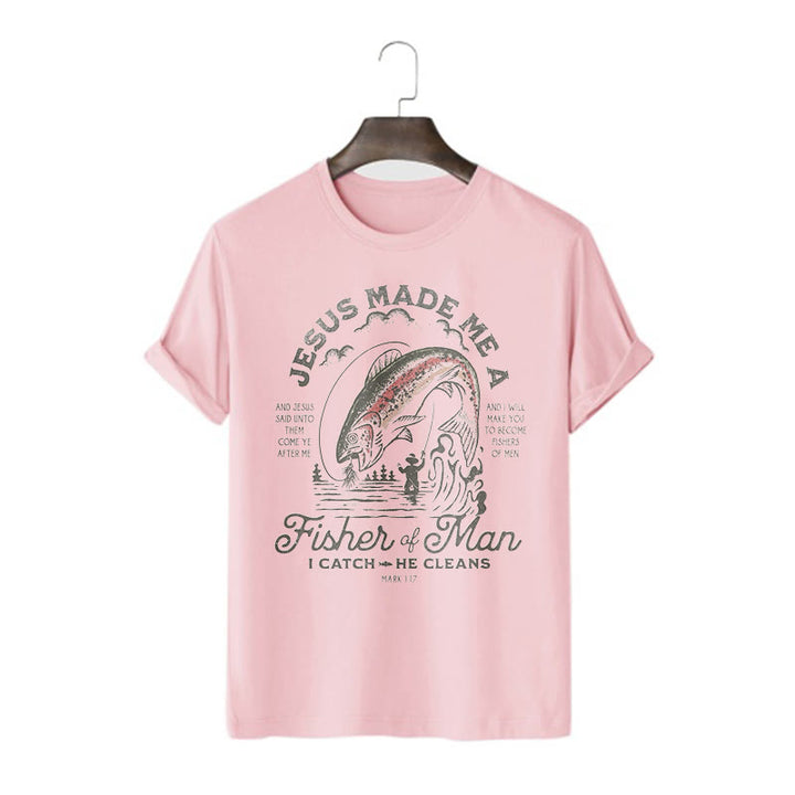 T-shirt à manches courtes Christianartworkshop Citation Style Jésus a fait de moi un pêcheur d'hommes - Rose - 2XL - image 11