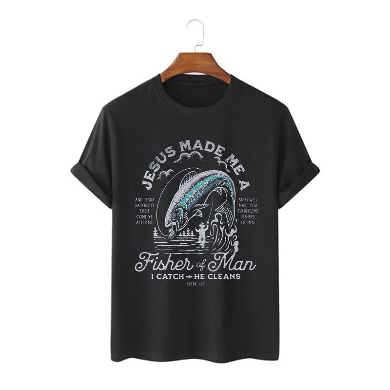 T-shirt à manches courtes Christianartworkshop Citation Style Jésus a fait de moi un pêcheur d'hommes - Noir - 2XL - image 3