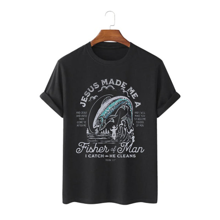 T-shirt à manches courtes Christianartworkshop Citation Style Jésus a fait de moi un pêcheur d'hommes - Noir - 2XL - image 3
