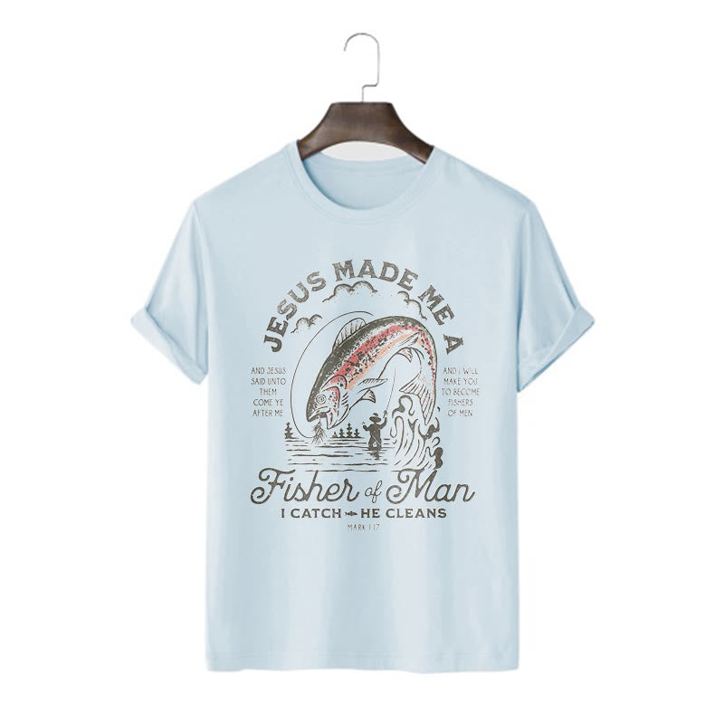 T-shirt à manches courtes Christianartworkshop Citation Style Jésus a fait de moi un pêcheur d'hommes - Bleu - 2XL - image 15