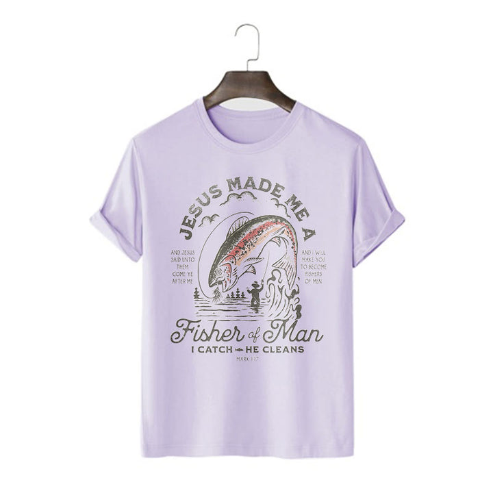 T-shirt à manches courtes Christianartworkshop Citation Style Jésus a fait de moi un pêcheur d'hommes - Violet - 2XL - image 13