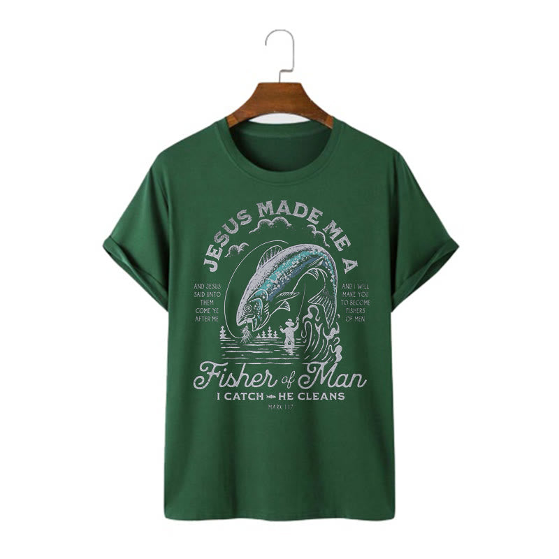 T-shirt à manches courtes Christianartworkshop Citation Style Jésus a fait de moi un pêcheur d'hommes - Vert foncé - 2XL - image 7