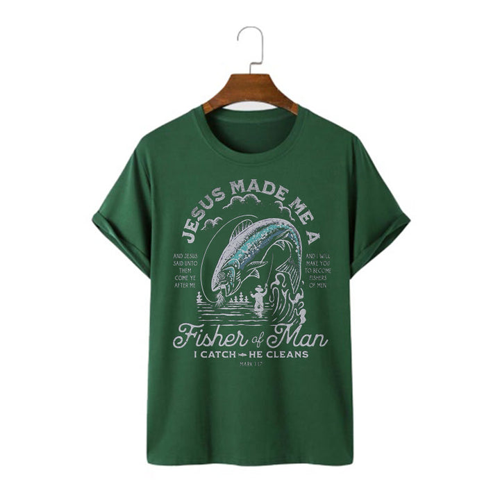 T-shirt à manches courtes Christianartworkshop Citation Style Jésus a fait de moi un pêcheur d'hommes - Vert foncé - 2XL - image 7