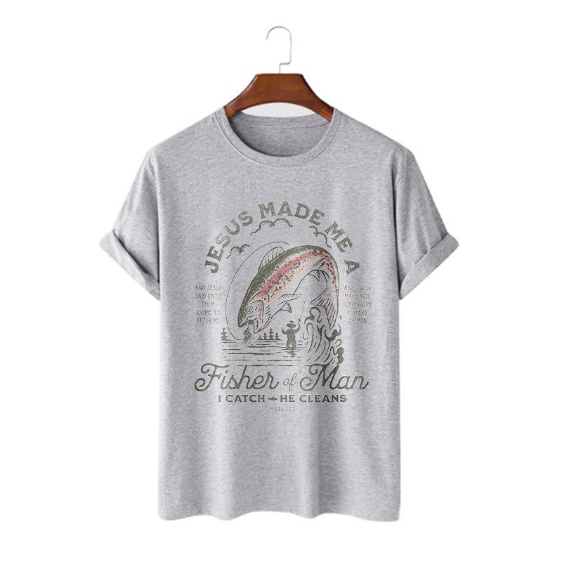 T-shirt à manches courtes Christianartworkshop Citation Style Jésus a fait de moi un pêcheur d'hommes - Gris - 2XL - image 16
