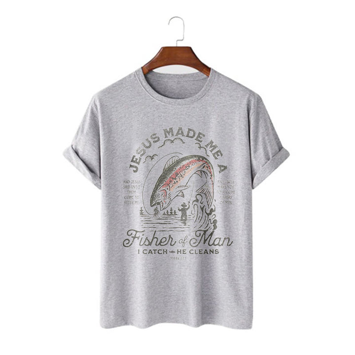 T-shirt à manches courtes Christianartworkshop Citation Style Jésus a fait de moi un pêcheur d'hommes - Gris - 2XL - image 16