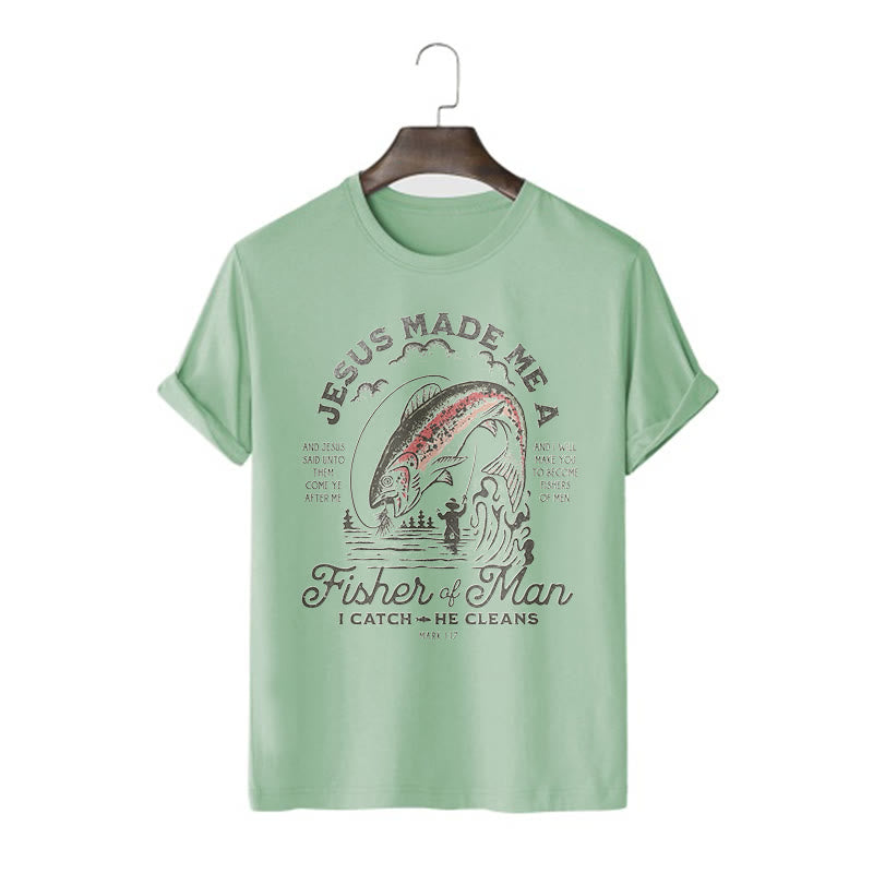 T-shirt à manches courtes Christianartworkshop Citation Style Jésus a fait de moi un pêcheur d'hommes - Vert clair - 2XL - image 9