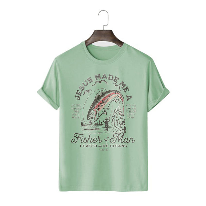 T-shirt à manches courtes Christianartworkshop Citation Style Jésus a fait de moi un pêcheur d'hommes - Vert clair - 2XL - image 9