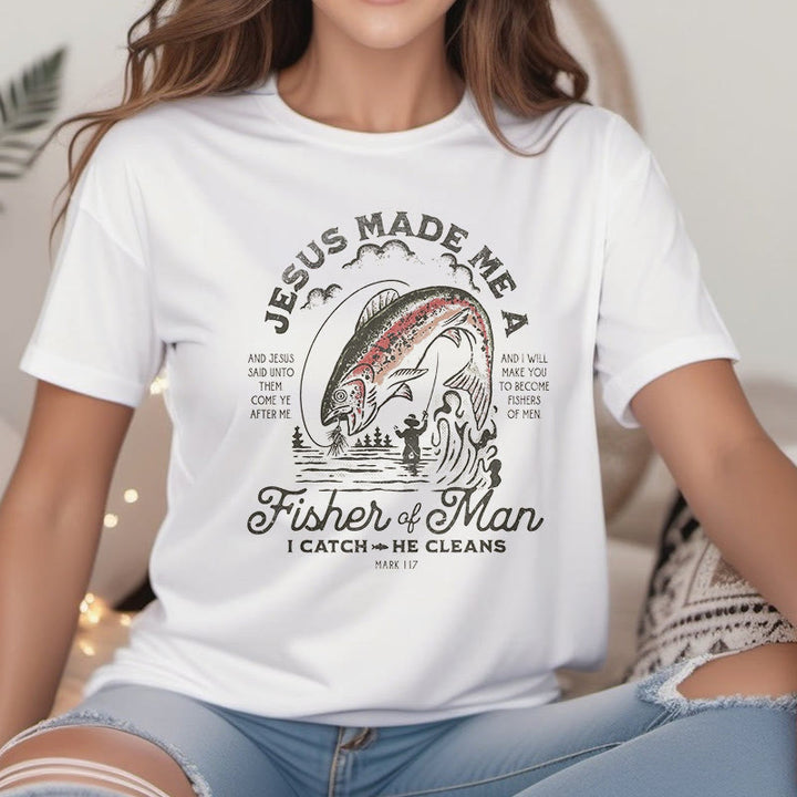 T-shirt à manches courtes Christianartworkshop Citation Style Jésus a fait de moi un pêcheur d'hommes - image 1
