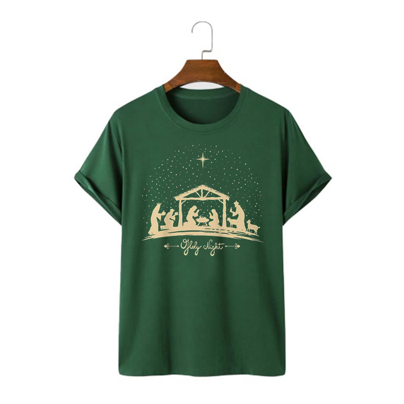 T-shirt à manches courtes Christianartworkshop, silhouette de la Nativité et de la Sainte Nuit, style moderne - Vert foncé - 2XL - image 8