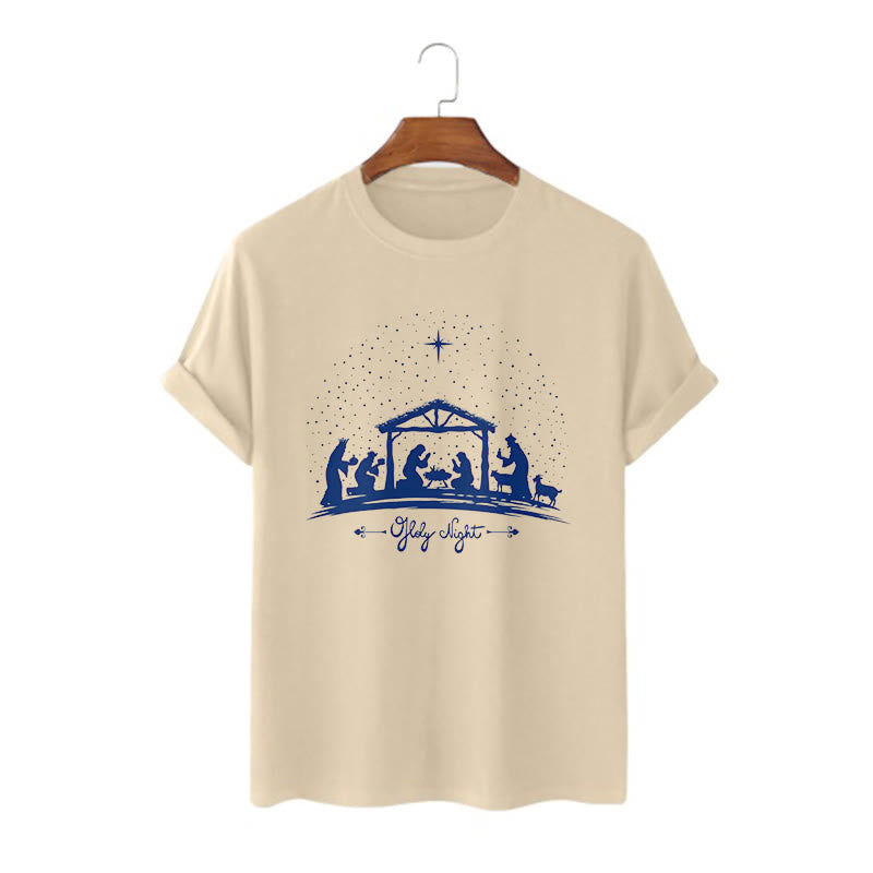 T-shirt à manches courtes Christianartworkshop, silhouette de la Nativité et de la Sainte Nuit, style moderne - Kaki - 2XL - image 6