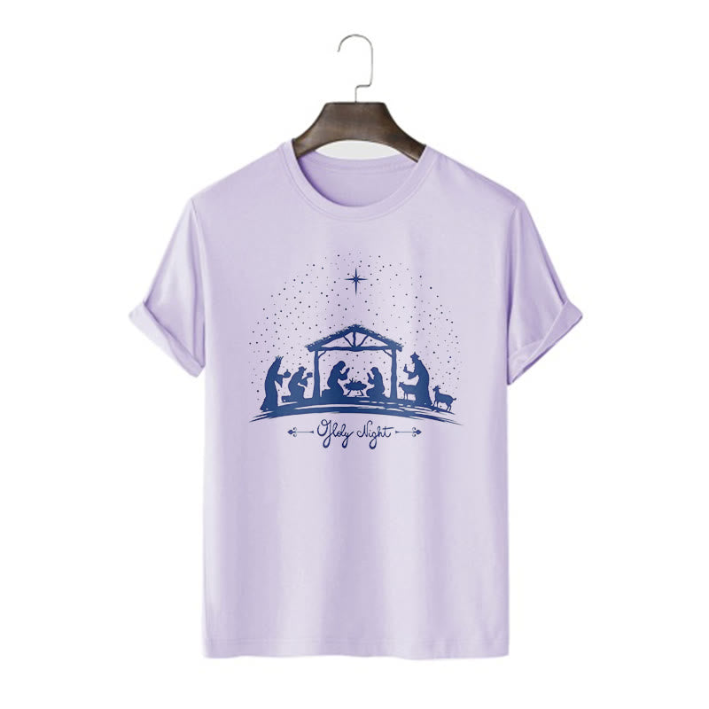 T-shirt à manches courtes Christianartworkshop, silhouette de la Nativité et de la Sainte Nuit, style moderne - Violet - 2XL - image 14
