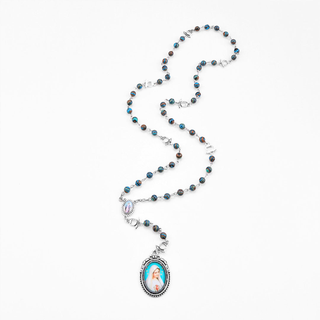 Christianartworkshop Médaille miraculeuse et crucifix en alliage de malachite verte ronde de 6 mm, chapelet - image 10