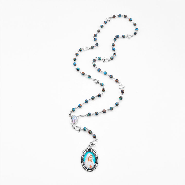 Christianartworkshop Médaille miraculeuse et crucifix en alliage de malachite verte ronde de 6 mm, chapelet - image 10