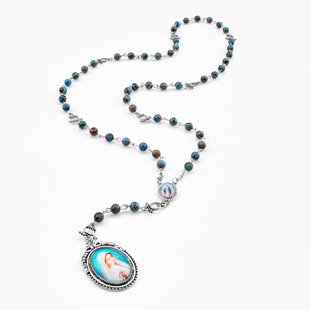 Christianartworkshop Médaille miraculeuse et crucifix en alliage de malachite verte ronde de 6 mm, chapelet - image 9