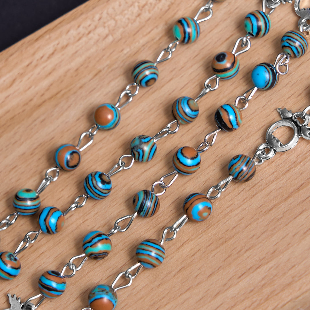 Christianartworkshop Médaille miraculeuse et crucifix en alliage de malachite verte ronde de 6 mm, chapelet - image 7