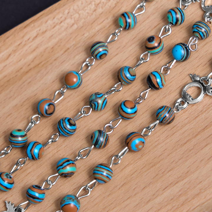 Christianartworkshop Médaille miraculeuse et crucifix en alliage de malachite verte ronde de 6 mm, chapelet - image 7