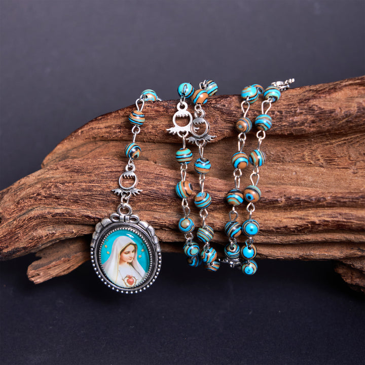 Christianartworkshop Médaille miraculeuse et crucifix en alliage de malachite verte ronde de 6 mm, chapelet - image 2