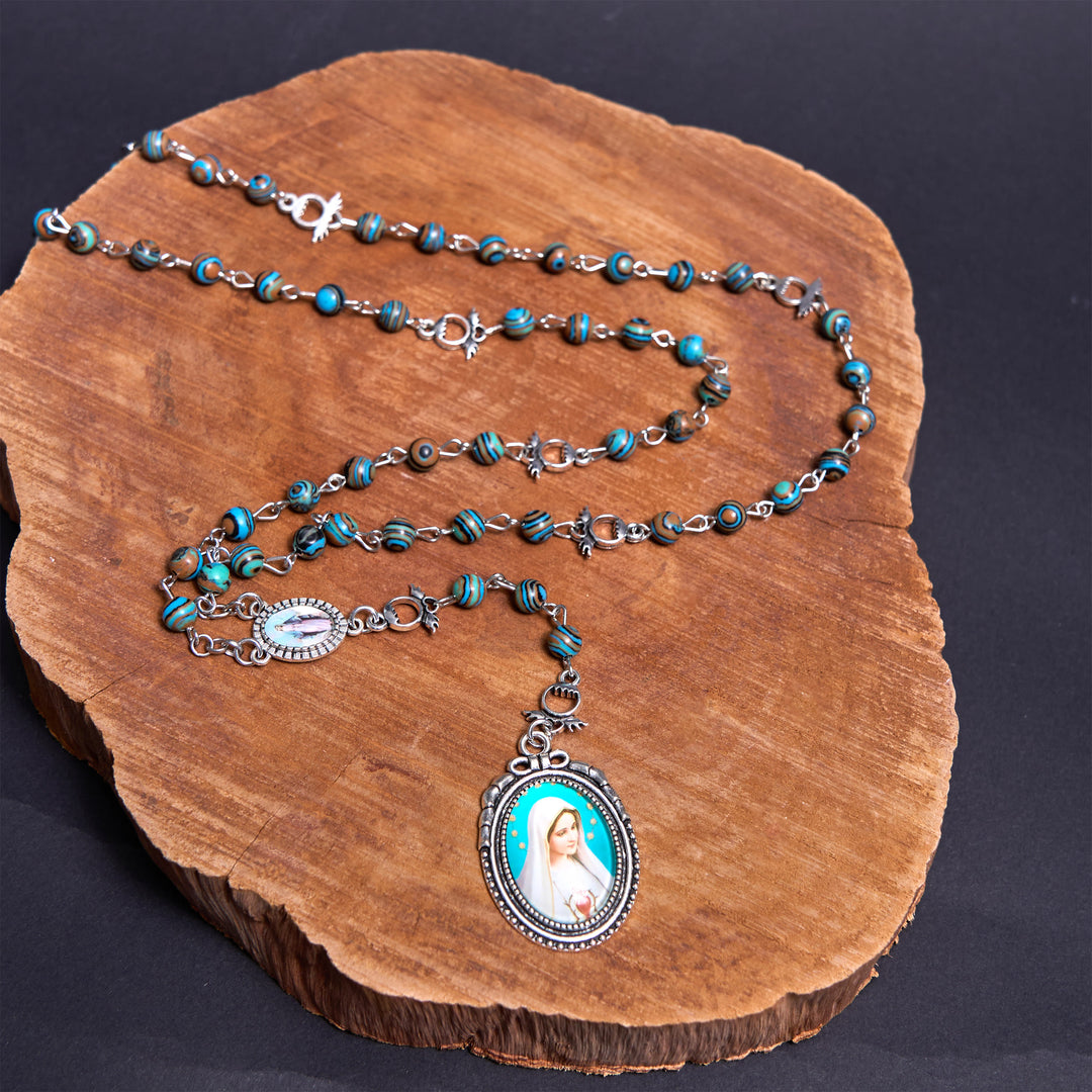 Christianartworkshop Médaille miraculeuse et crucifix en alliage de malachite verte ronde de 6 mm, chapelet - Vert - image 0