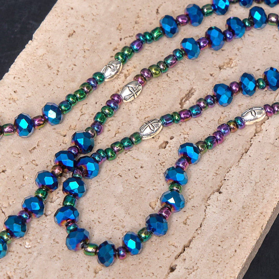 Christianartworkshop Chapelet Notre-Dame de Guadalupe et Croix de la Trinité en cristal bleu polyédrique de 4 x 6 mm, cordon en nylon - image 4