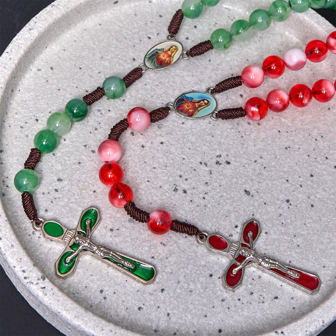 Christianartworkshop Cœur Immaculé de Marie et crucifix d'un chapelet rond de 10 mm en cordon de nylon acrylique rouge - image 6
