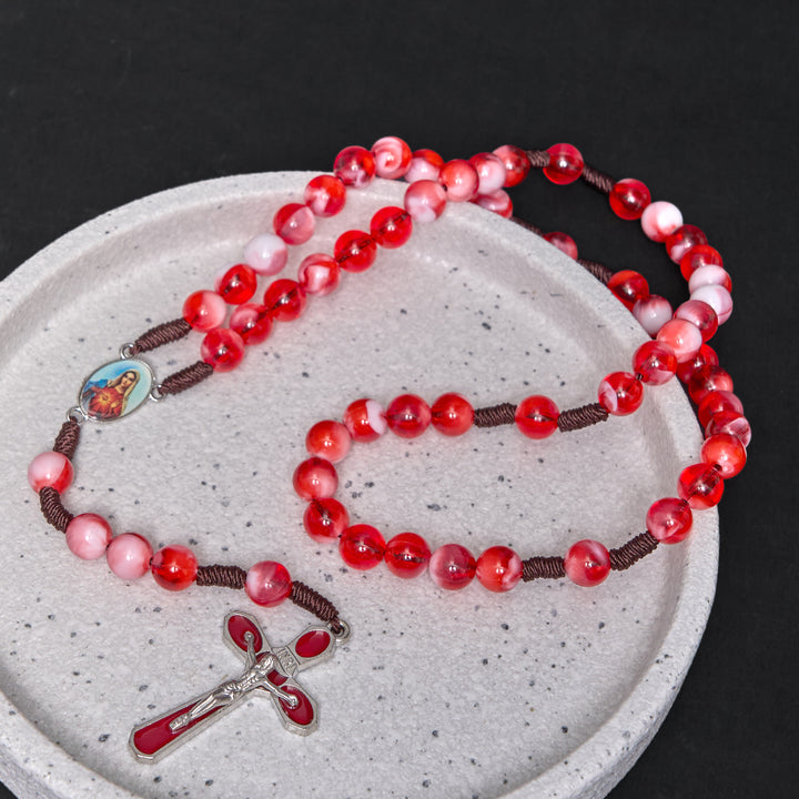 Christianartworkshop Cœur Immaculé de Marie et crucifix d'un chapelet rond de 10 mm en cordon de nylon acrylique rouge - image 1