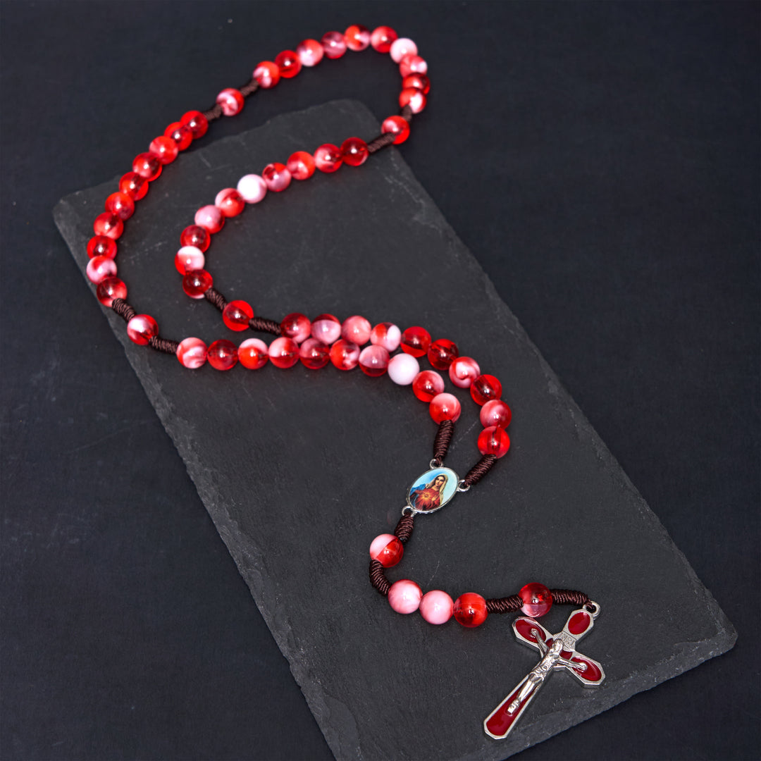 Christianartworkshop Cœur Immaculé de Marie et crucifix d'un chapelet rond de 10 mm en cordon de nylon acrylique rouge - Rouge - image 0