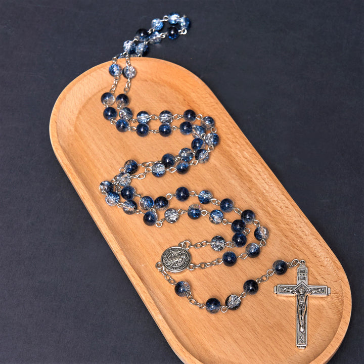 Christianartworkshop Chapelet/bracelet en acrylique bleu avec médaille et crucifix de style classique Saint Benoît - Chapelet - image 0